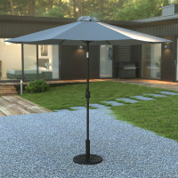 Flash Furniture GM-402003-UB19B-GY-GG Sunny Gray 9 FT Round Umbrella with Crank and Tilt Function and Standing Umbrella Base